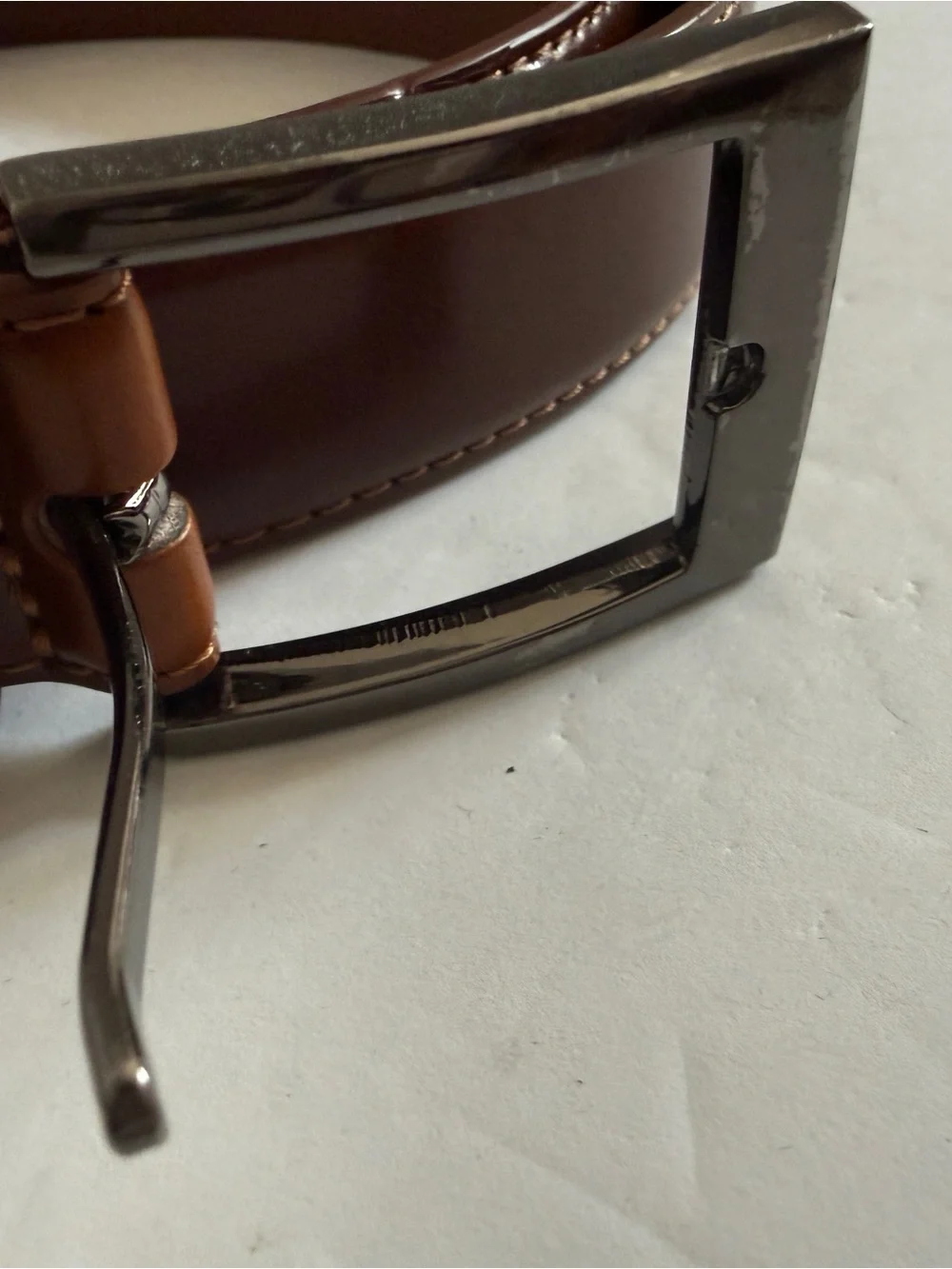 Men's Tan Real Leather Dress Belt with Brushed Metal Buckle XL 44